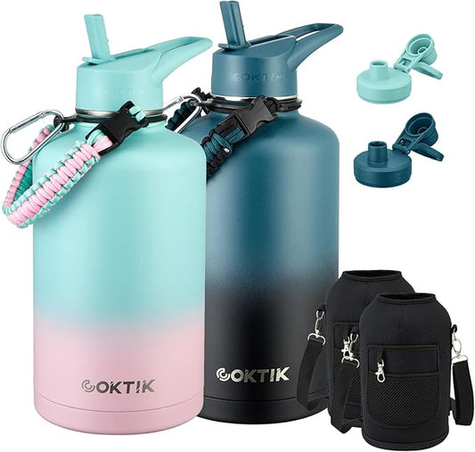 84oz Water Bottle with Straw - Triple Insulated Flask, 48hr Cold Retention Large Water Bottle, Leakproof Water Jug for Gym, Hiking, Camping, Outdoor Sports(2 pack,Mix Color)-GravixFit