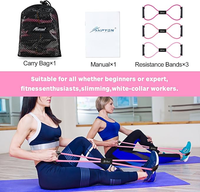 HPYGN Resistance Bands, Figure 8 Exercise Bands for Women Men, 8 Shaped Resistance Bands for Arms, Chest Expander, Yoga Gym Fitness Pulling Rope 8 Word Elastic for Exercise Muscle Training Tubing-GravixFit