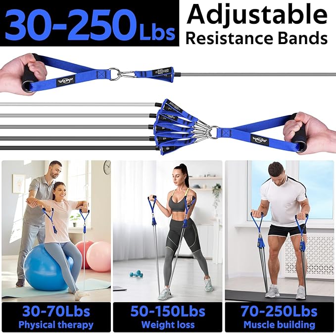 WALITO Resistance Bands Set - Exercise Bands with Handles, Door Anchor, Legs Ankle Straps, for Heavy Resistance Training, Physical Therapy, Muscle Training, Yoga, Home Workouts-GravixFit