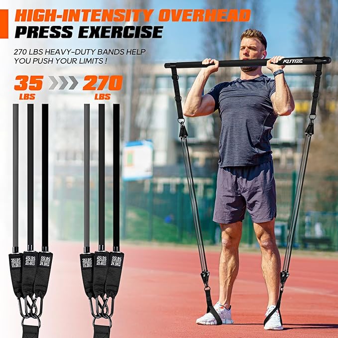 Pilates Bar Kit with Resistance Bands, Heavy Duty Pilates Equipment for Men, Strength Training Bar for Legs, Hip, Back, Arm, Abs, Chest, Shoulders, Portable Home Gym Full Body Workout Equipment-GravixFit