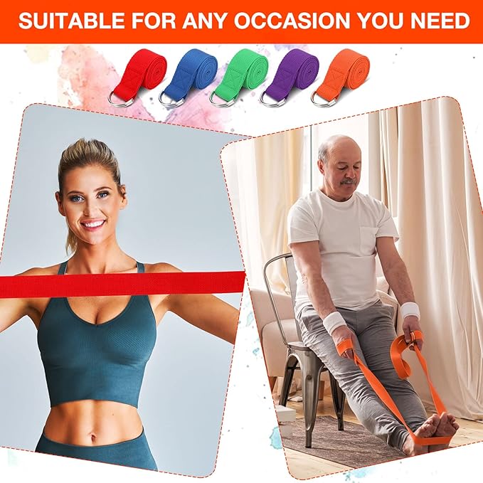 Jerify 10 Pcs Yoga Strap for Stretching Bulk 6ft Exercise Stretch Band with Metal D Ring Adjustable Pilates Non Elastic Yoga Stretch Belt for Women Men Physical Fitness Gym Workout Dance-GravixFit