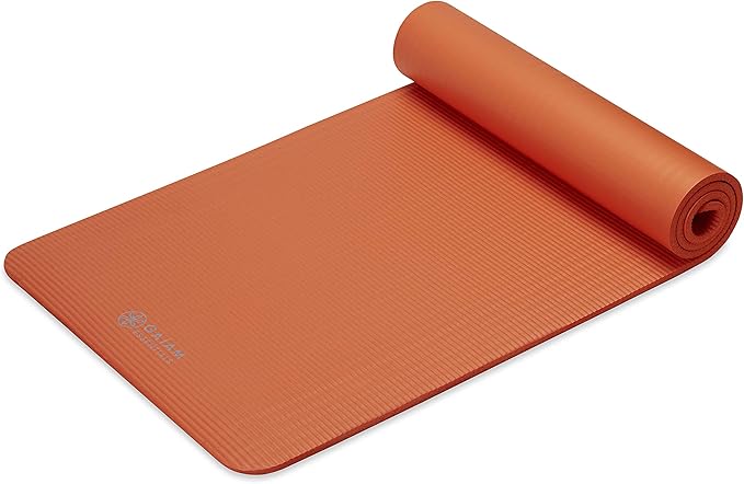 Gaiam Essentials Thick Yoga Mat Fitness & Exercise Mat with Easy-Cinch Yoga Mat Carrier Strap, 72"L x 24"W x 2/5 Inch Thick-GravixFit