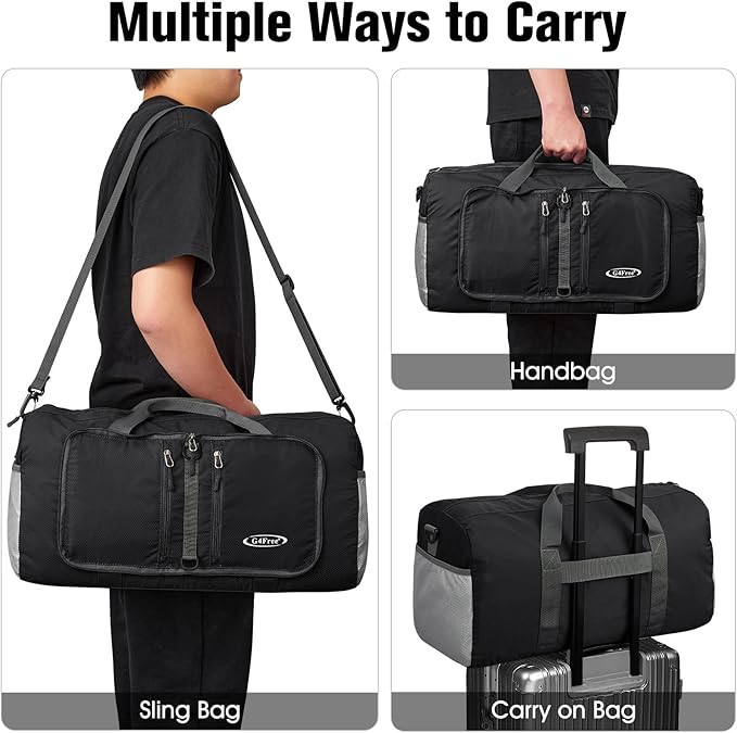G4Free 40L/65L Foldable Duffel Bag, Water-Repellent Travel Backpack, Lightweight Carry Bag for Overnight Weekender Sports Men Women-GravixFit
