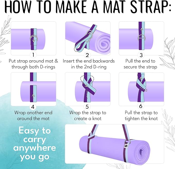 TECEUM Yoga Strap & Mat Strap – 2 IN 1 – Cotton – 6 ft 8 ft 10 ft (30+ colors) – Adjustable Non-Slip Belt for Yoga, Pilates, Stretching, Physical Therapy, Fitness & Home Workout – For Carrying Mats-GravixFit