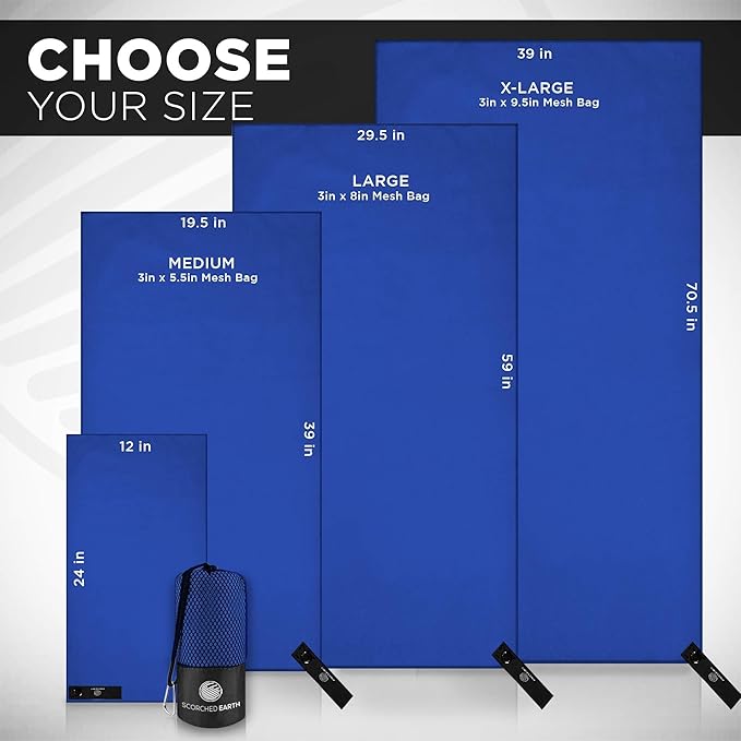 ScorchedEarth Microfiber Travel & Sports Towel Set (Royal Blue) - XL Set (39x70.5 & 12x24)-GravixFit