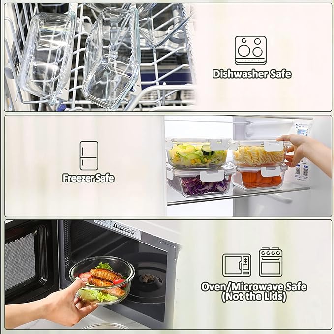 M MCIRCO 10-Pack Glass Food Storage Containers with Lids, Airtight Glass Lunch Bento Boxes, Meal Prep Containers, Microwave, Oven, Freezer and Dishwasher Friendly, White-GravixFit