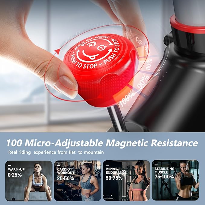 POOBOO Exercise Bike, Stationary Bike for Home Gym, Indoor Cycling Bike w/Comfortable Seat Cushion & Tablet Mount, Silent Belt Drive Indoor Bike for Cardio Workout-GravixFit