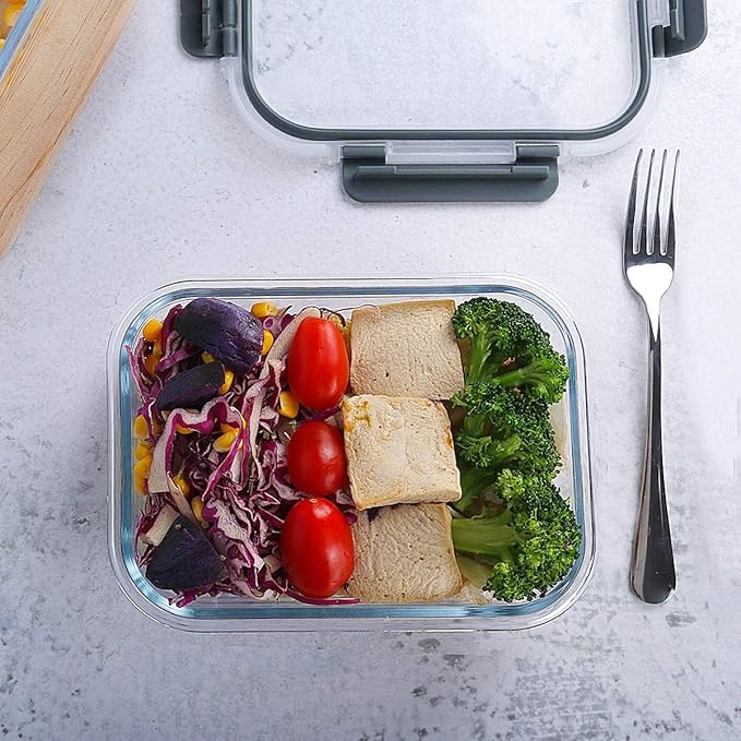 M MCIRCO [5-Packs, 36 Oz Glass Meal Prep Containers with Snap Locking Lids Glass Food Containers,Airtight Lunch Container,Microwave, Oven, Freezer and Dishwasher (4.5 Cup)-GravixFit