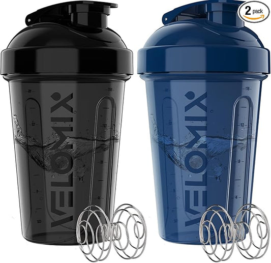 '-2 Pack- 20 oz Protein Shaker Bottles for Protein Mixes - 2x Wire Whisk, Leak Proof Shaker Cups for Protein Shakes and Pre Workout, Protein Shaker Bottle Pack, Protein Mixer Cup (Blue&Black)-GravixFit