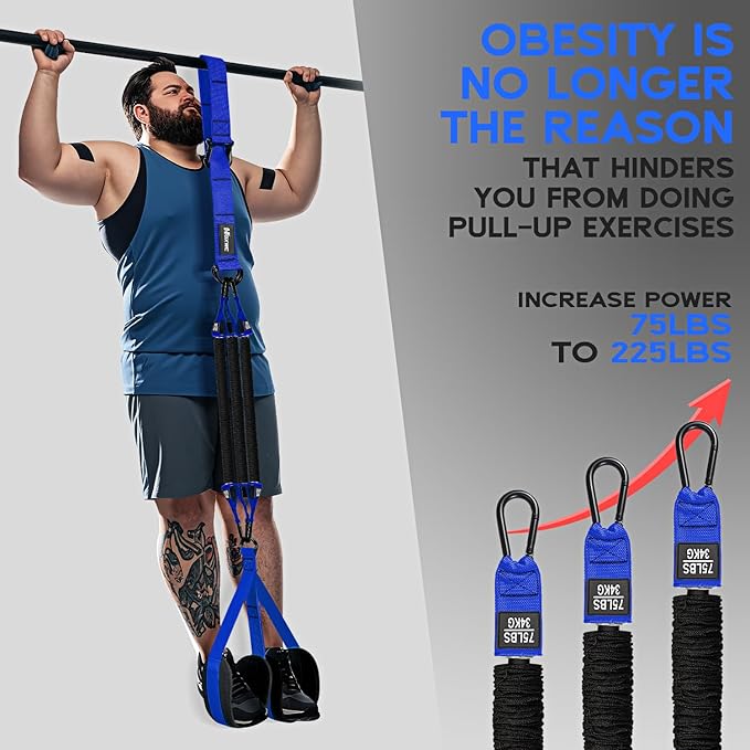 Pull Up Assistance Bands, Adjustable Heavy Duty Resistance Band for Pull Up, 3 Pull Up Bands, Comfortable Fabric Feet/Knee Rest, Assistance Bands for Pull-Up, Home Fitness, Body Stretching-GravixFit