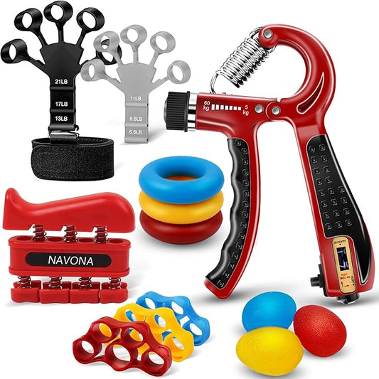 13 PCS Grip Strength Trainer Kit, Hand Gripper Strengthener, Forearm Strengthener, Finger Strengthener, Finger Exerciser, Stress Relief Ball, Forearm Workout Ring for Muscle Building and Injury Recover-GravixFit