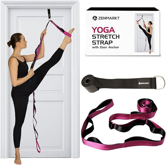 10-Loop Yoga Strap with Door Anchor – Stretch Strap for Flexibility, Deep Stretching, and Improved Balance – Perfect Yoga Accessory for All Fitness Levels-GravixFit