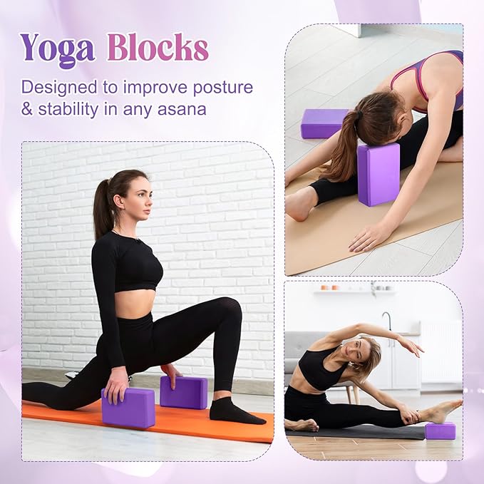 5 Pcs Yoga Blocks Knee Pads Yoga Strap Set Soft Premium Foam Blocks Accessories for Pilates Meditation General Fitness Stability, Kneeling, Balance, Deepen Stretches and Toning-GravixFit