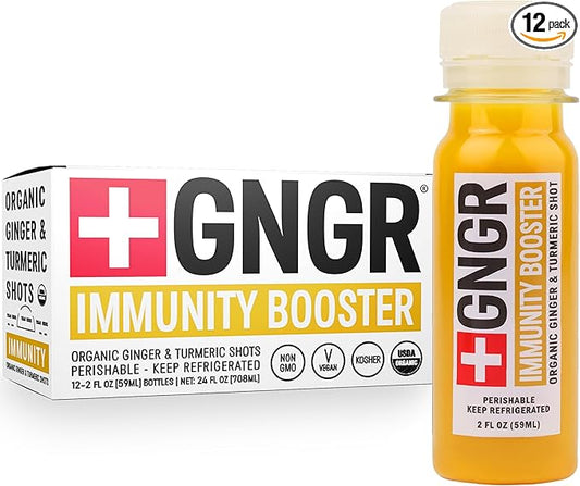 '+GNGR Immunity Booster Organic Ginger and Turmeric Shot - Cold Pressed Ginger Shots with Turmeric, Cayenne Pepper, Orange, Lemon for All Natural Immune & Digestive Support (2 Oz, Pack of 12)-GravixFit