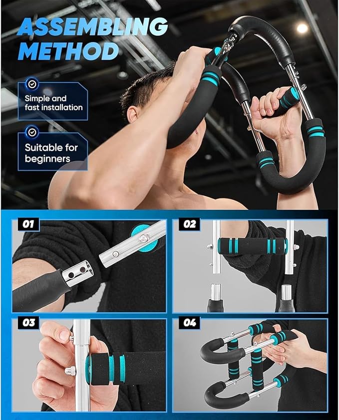 LYKAN Twister Arm Trainer, 40-100lb Adjustable Chest Workout Equipment, Arm Trainer, Twister Arm Trainer, Portable Power Twister Bar, Detachable Design Fitness Anywhere-GravixFit