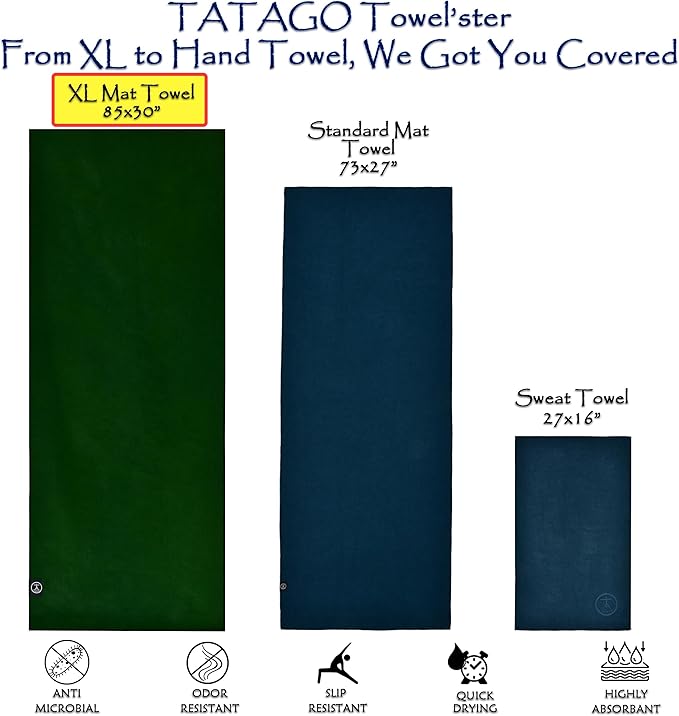 Tatago Hot Yoga Mat Towel Non Slip for Hot Yoga (72-84 inch Mats) Our Hot Yoga Towel Non Slip Silicone Dabs & Absorbent Microfiber Blend Gives You More Grip As You Drip! (Ezmeraldo, XL - 84")-GravixFit