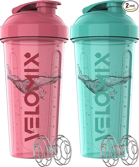 '-2 Pack- 28 oz Protein Shaker Bottles for Protein Mixes - 2x Wire Whisk | Leak Proof Shaker Cups for Protein Shakes | Protein Shaker Bottle Pack (Pink/Turquise)-GravixFit