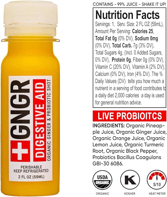 '+GNGR 24 Shots Variety Pack of Organic Immunity Boosting Ginger Shots - Cold Pressed Ginger Shots for All Natural Digestive and Immune Support - Nothing Artificial - USDA Organic (2 Fl Oz, 24 Pack)-GravixFit