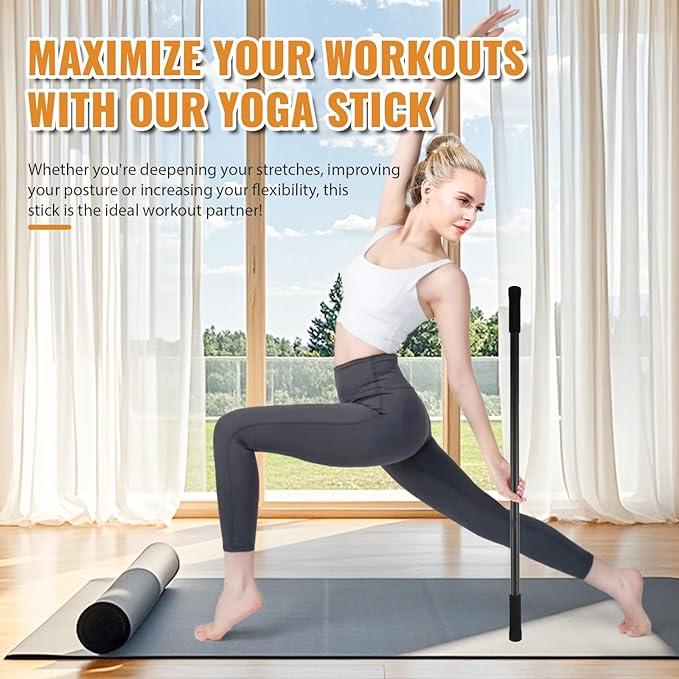 Yoga Stick 5ft Mobility Stick, Sturdy Steel Exercise Bar Adjustable Stretching Stick for Mobility, Training, Flexibility and Balance, Versatile Stretch Bar with 4 Steel Rods & Foam Handles-GravixFit