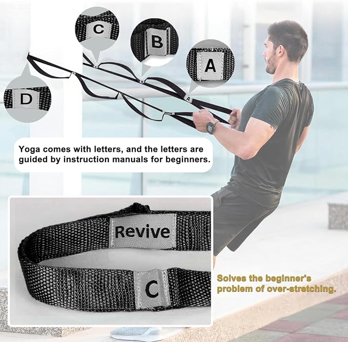 Stretching Strap Yoga Strap with 10 Loops, Non-Elastic Stretch Band for Physical Therapy, Flexibility, Exercise, Pilates, Dance & Gymnastics Workout-GravixFit