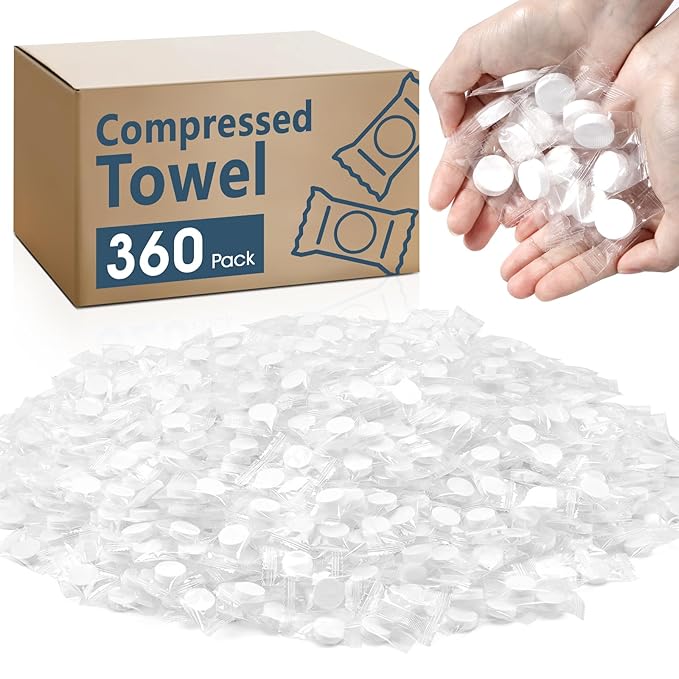 360 PCS Compressed Towel, Mini Compressed Towel Tablets, Disposable Compressed Face Towels, Camping Towel, Portable Bulk Compressed Coin Tissues for Home, Travel, Outdoor Sports-GravixFit