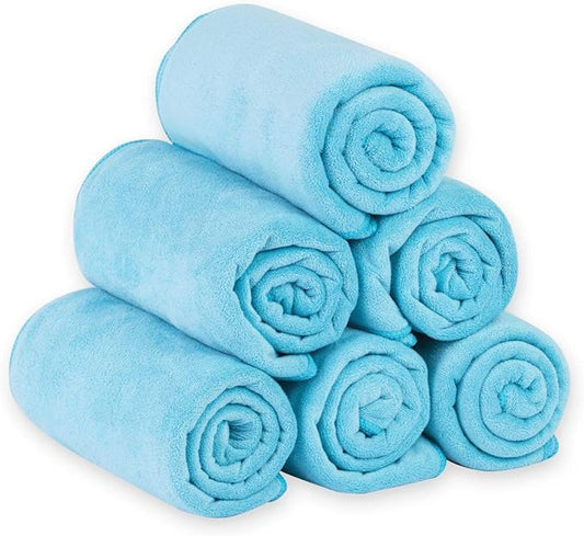 JML Microfiber Bath Towels, Bath Towel Set (6 Pack, 27" x 55") - Extra Absorbent and Fast Drying,Multipurpose Microfiber Towel for Bath, Beach, Pool, Sports, Yoga - Sky Blue-GravixFit