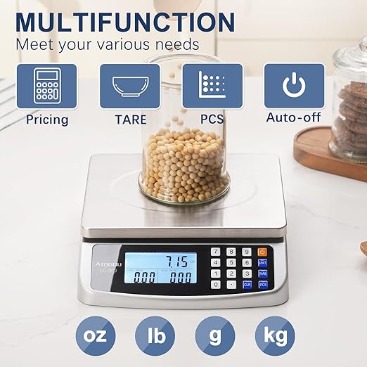 110lb Food Scale, Commercial Kitchen Scale with Price Computing, Plug-in Usable, 0.05oz/1g, 304 Stainless Steel, for Cooking, Vegetables, Farm, Industry, Counting. LC300-GravixFit