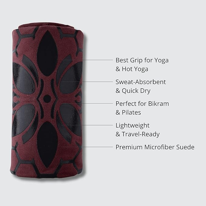 Clever Yoga Non-Slip Hot Yoga Towel – Non-Slip Grip for Hot Yoga, Sweat Absorbent, Honeycomb Silicone Grip, Stays Flat – Ideal for Pilates, Travel, Washable & Lightweight - Burgundy-GravixFit