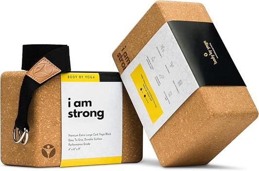 Premium Cork Yoga Blocks - Extra Large Yoga Block 2-Pack or Extra Tall 1-Pack for Inflexible Yogis | Natural, High-Density Cork for Superior Support & Stability | Optional Yoga Strap & Gift Box-GravixFit