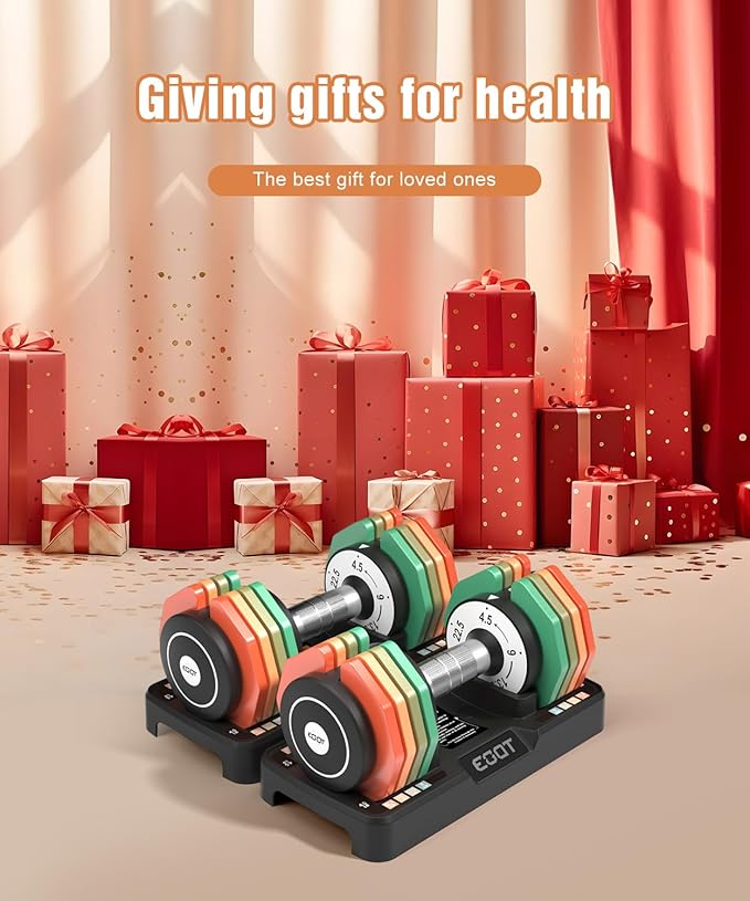 Adjustable Dumbbells Set/Single, 12.5LB/22.5LB/55LB 5 in 1 Free Adjustable Dumbbell Set with Anti-Slip Handle & Rainbow-colored Weight Plates for Home Gym, Weight Set for Women Men-GravixFit