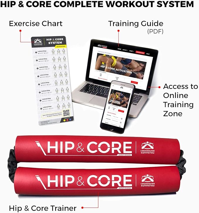 Crossover Symmetry Hip & Core System - Loop Resistance Home Workout Bands to Stretch and Strengthen Legs, Butt, HIPS, Thighs and Glutes, Includes Online Exercise & Training Guide-GravixFit
