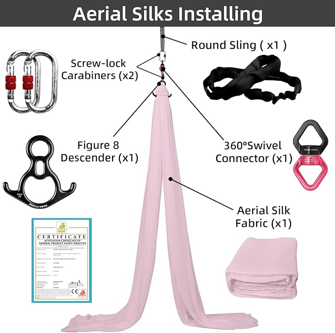 PRIOR FITNESS Aerial Silks Kit Colorful 9/15/20 Yards 40D Nylon Fabric Hammock Set With Hardware & Guide for All Levels Of Aerial Yoga Practice and Acrobatic Flying For Adults Aerial silk-GravixFit