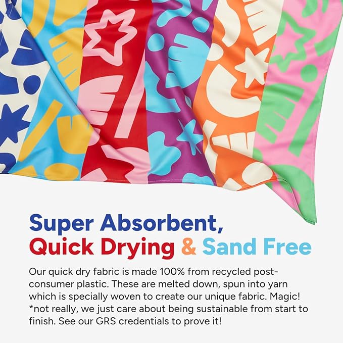 Dock & Bay Beach Towel - Quick Dry, Sand Free - Compact, Lightweight - 100% Recycled - Includes Bag - Power of Positivity - Large (160x90cm, 63x35)-GravixFit