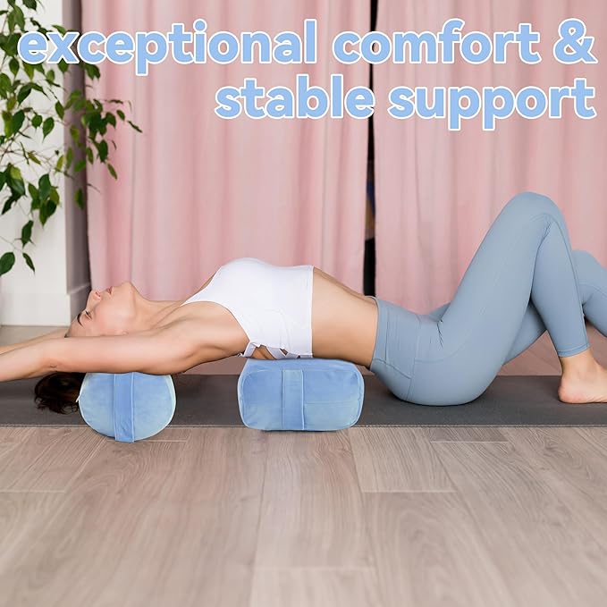 ROYALAY 2 Pcs Yoga Bolster Pillow for Restorative Yoga, Rectangular and Cylinder Meditation Pillow Set with Carrying Handles, Supportive Cushion for Exercise Workout Stretching Meditation,Sky Blue-GravixFit