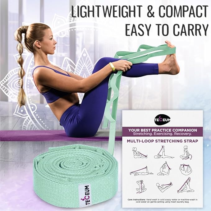 TECEUM Stretching Strap for Yoga & Physical Therapy – 10 Loops – Non-Elastic Leg Stretch Straps for Stretching, Exercising, Pilates, Post-Injury Rehabilitation for All Levels – Men & Women-GravixFit
