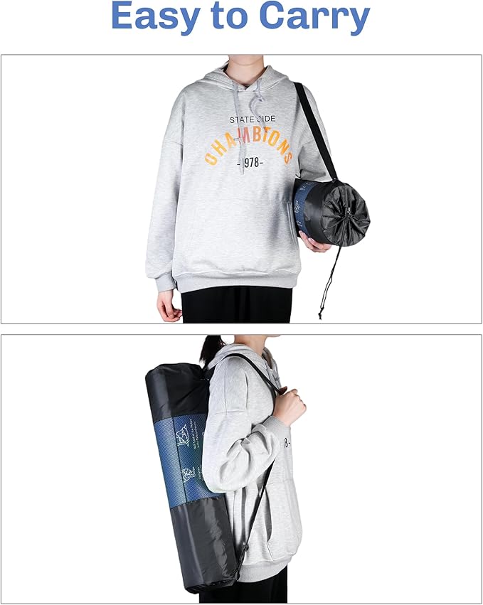 Instructional Travel Yoga Mat with 75 Poses & Exercises - Non-slip Exercise Mat for Home Workout, Includes Carrying Bag - Perfect for Beginners, 68"x24"x0.25"-GravixFit