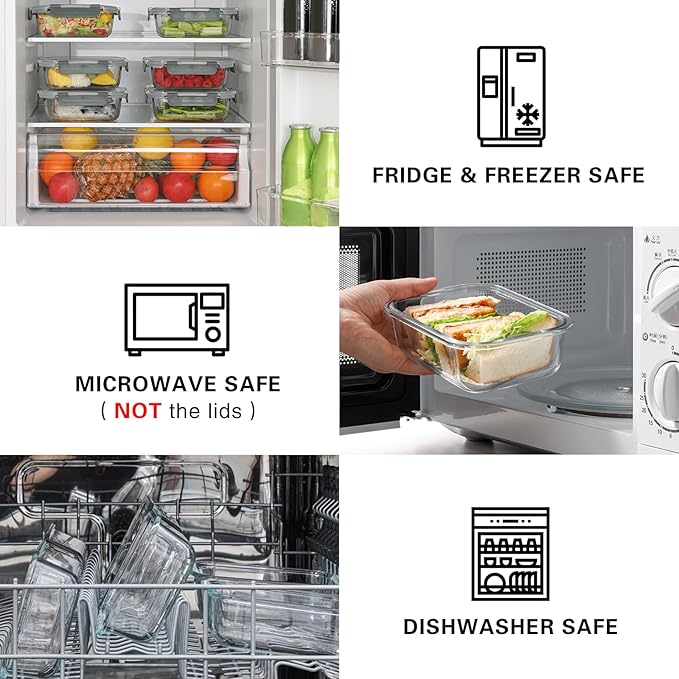 10 Pack 22 Oz Glass Meal Prep Containers with Lids, Reusable Glass Food Storage Containers with Lids, Leak Proof, Microwave, Oven, Freezer and Dishwasher Safe (White)-GravixFit