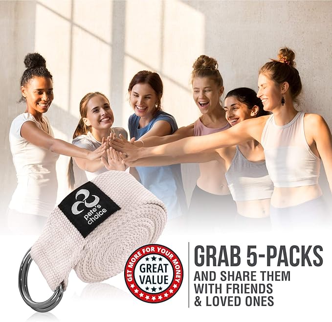 2-PACK or 5-PACK Yoga Exercise Adjustable Straps 8Ft | BONUS eBook | with Durable D-Ring For Pilates & Gym Workouts | Hold Poses, Stretch, Improve Flexibility & Maintain Balance-GravixFit