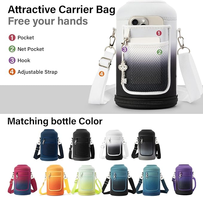 1 Gallon Water Bottle Insulated | Thickened Stainless Steel Vacuum Metal Water Jug | Portable Sports Large for Gym and Hiking with Straw, Carrier Bag, Handle Strap | BPA-Free 128 oz-GravixFit