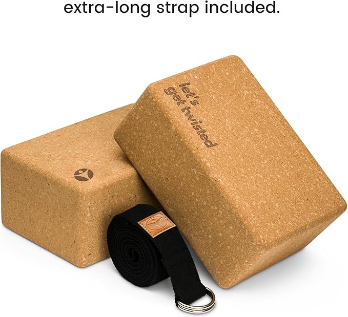 Premium Cork Yoga Blocks - Extra Large Yoga Block 2-Pack or Extra Tall 1-Pack for Inflexible Yogis | Natural, High-Density Cork for Superior Support & Stability | Optional Yoga Strap & Gift Box-GravixFit