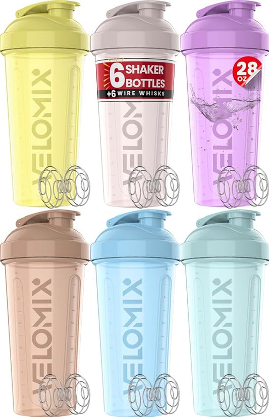 '-6 PACK- 28 oz Protein Shaker Bottle for Protein Mixes - 6x Wire Whisk | Leak Proof Shaker Cups for Protein Shakes | Protein Shaker Bottle Pack | Protein Shake Cup (Pastel Power Series)-GravixFit