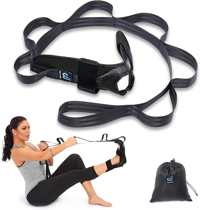 Foot and Calf Stretcher for Plantar Fasciitis, Achilles Tendonitis, Heel Spurs, Drop Foot. Yoga Stretching Strap for Leg, Thigh and Hamstring (Black)-GravixFit