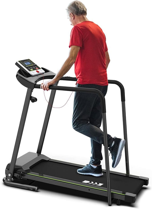 Redliro Walking Treadmill with Long Handrail for Balance, Recovery Fitness Exercise Machine Foldable for Home use with Holder for Phone & Cup,LCD Display, 300 lbs Capacity-GravixFit