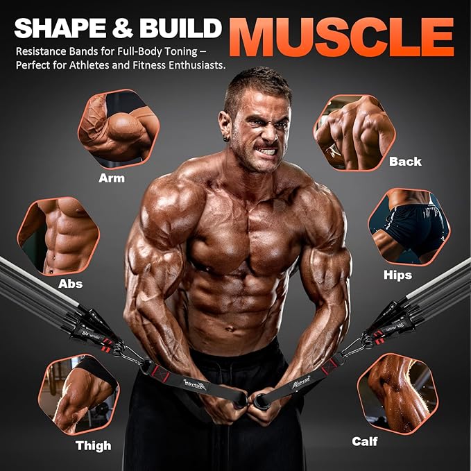 HPYGN Resistance Bands, Exercise Bands with Handles, Fitness Bands, Workout Bands with Door Anchor and Ankle Straps, for Heavy Resistance Training, Physical Therapy, Shape Body, Yoga, Home Workout Set-GravixFit