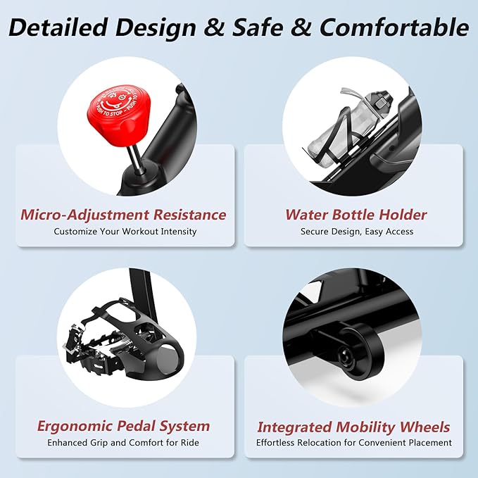 POOBOO Exercise Bike, Stationary Bike for Home Gym, Indoor Cycling Bike w/Comfortable Seat Cushion & Tablet Mount, Silent Belt Drive Indoor Bike for Cardio Workout-GravixFit