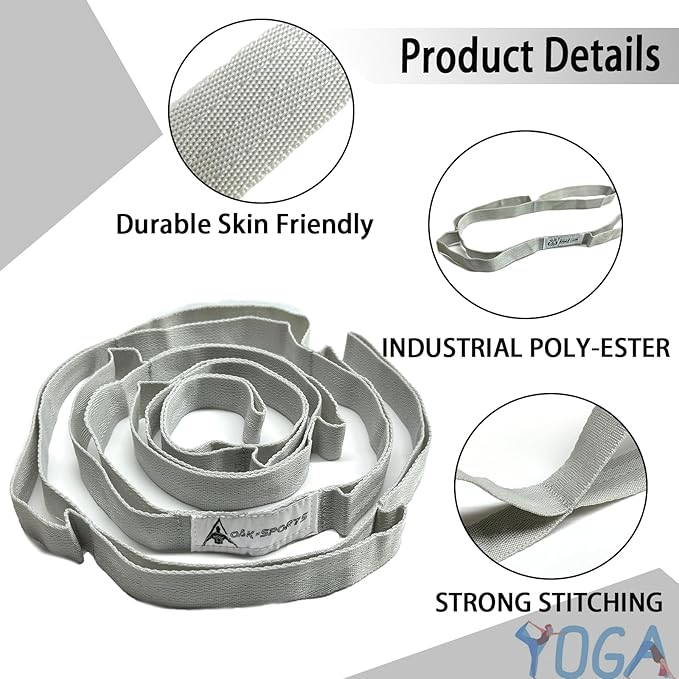 Stretching Strap Yoga Strap with Loops, Stretch Straps for Physical Therapy, Non-Elastic Exercise Strap for Pilates, Dance and Gymnastics with Workout Guide-GravixFit