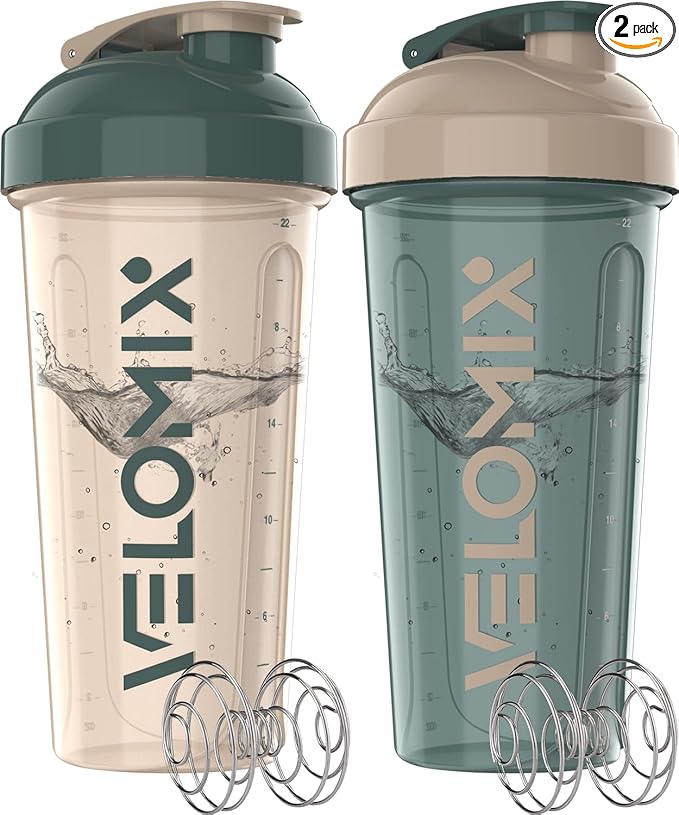 '-2 Pack- 28 oz Protein Shaker Bottles for Protein Mixes - 2x Wire Whisk | Leak Proof Shaker Cups for Protein Shakes | Protein Shaker Bottle Pack | Shakers for Protein Shakes-Blue&Beige-GravixFit