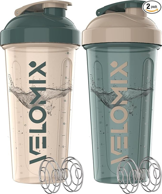 '-2 Pack- 28 oz Protein Shaker Bottles for Protein Mixes - 2x Wire Whisk | Leak Proof Shaker Cups for Protein Shakes | Protein Shaker Bottle Pack | Shakers for Protein Shakes-Blue&Beige-GravixFit
