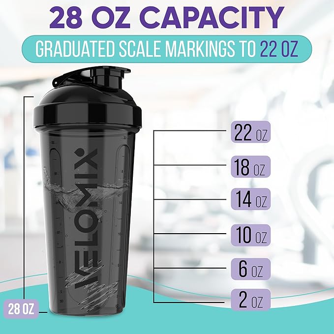 '-2 Pack- 28 oz Protein Shaker Bottles for Protein Mixes - 2x Wire Whisk | Leak Proof Shaker Cups for Protein Shakes | Protein Shaker Bottle Pack (Black/Transparent)-GravixFit
