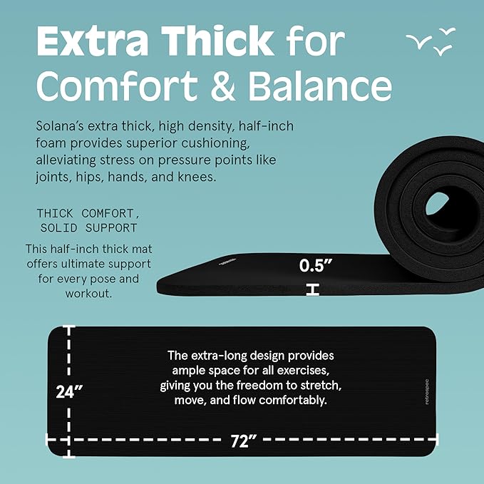 Retrospec Solana Yoga Mat 1/2" Thick w/Nylon Strap for Men & Women - Non Slip Exercise Mat for Yoga, Pilates, Stretching, Floor & Fitness Workouts-GravixFit